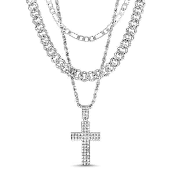 Mens Gentlemen's Classics(tm) Silver Trio Cross Necklace Stack