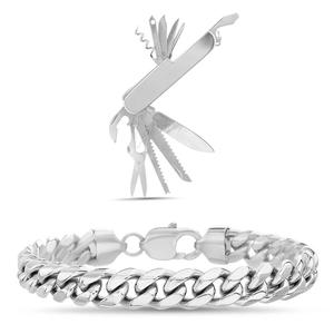 Mens Gentlemen's Classics Curb Bracelet and Multi Tool Set