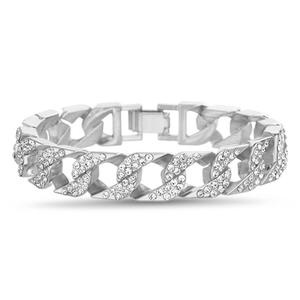 Mens Gentlemen's Classics Stainless Steel CZ Curb Bracelet