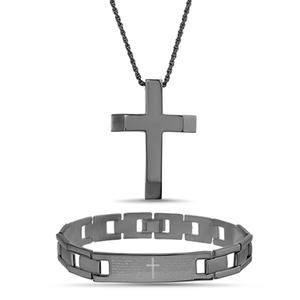 Mens Gentlemen's Classics Stainless Steel Cross Bracelet Set alternate view