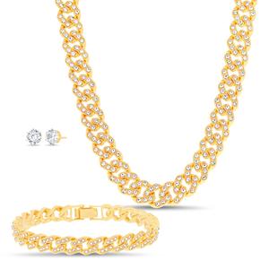 Mens Gentlemen's Classics Crystal Bracelet/Earring/Necklace Set