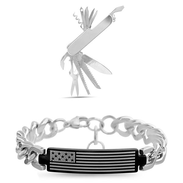 Mens Gentlemen's Classics Flag Bracelet and Multi Tool Set
