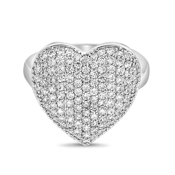 Rhodium Plated Statement CZ Heart Ring