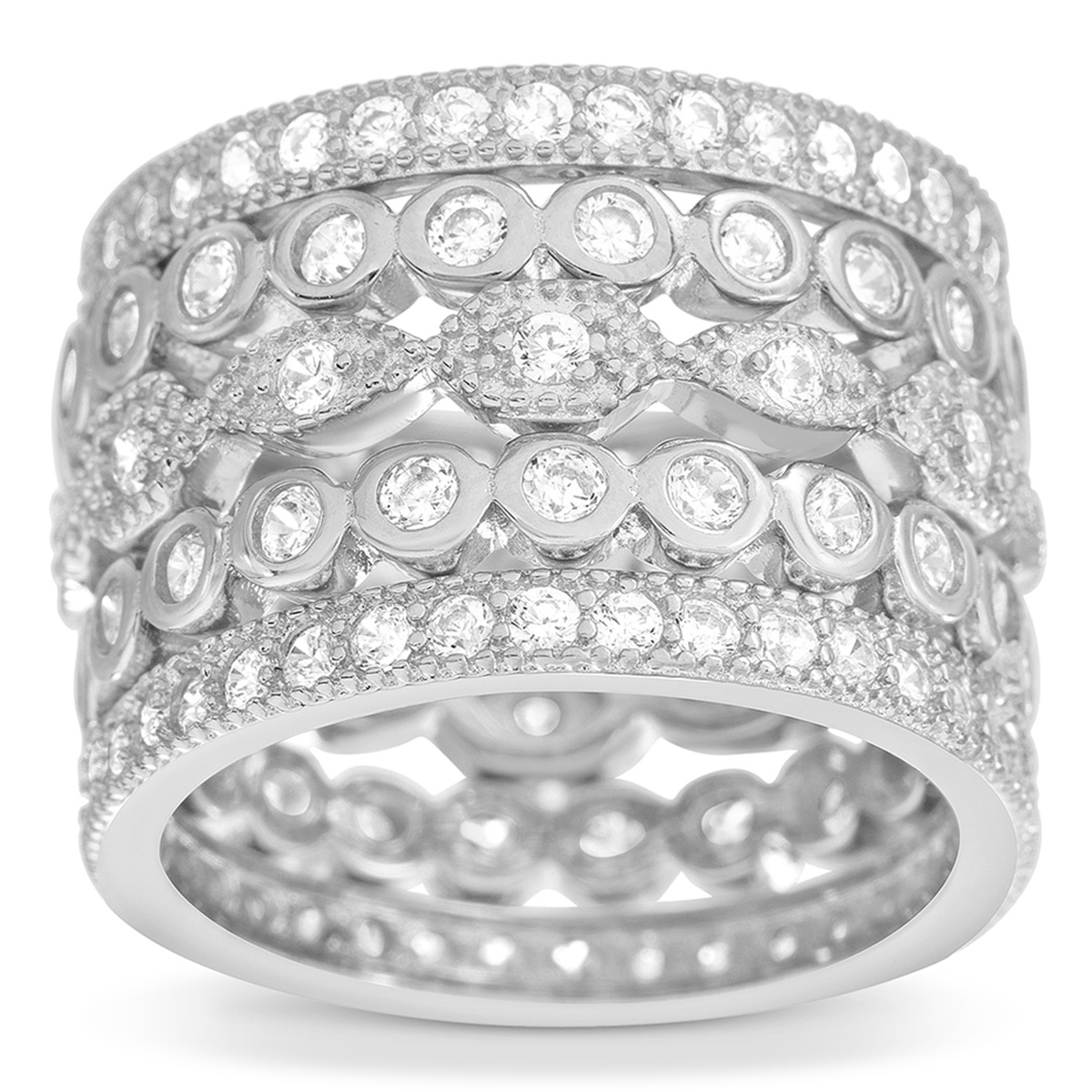 Brass Silver 5pc. Multi Shape CZ Stack Ring