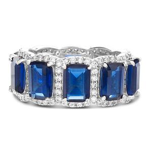 Rhodium Plated Emerald Cut Blue & Clear CZ Eternity Band