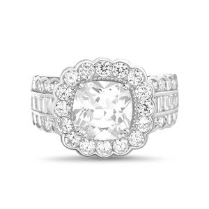 Rhodium Plated Floral Design CZ Statement Ring
