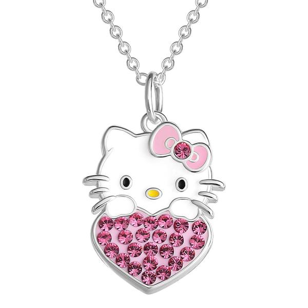 Brass Hello Kitty(R) w/ Heart Crystal Pendant Necklace
