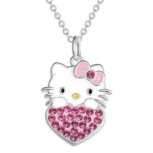 Brass Hello Kitty(R) w/ Heart Crystal Pendant Necklace