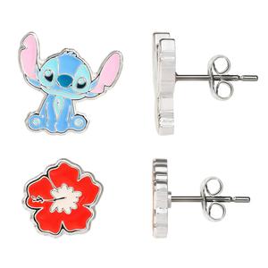 Brass 2pr. Stitch & Hibiscus Stud Earrings Set