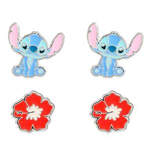 Brass 2pr. Stitch & Hibiscus Stud Earrings Set alternate view