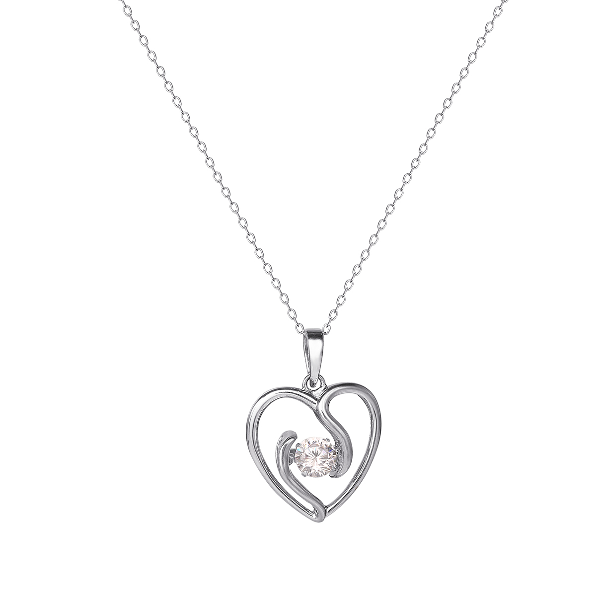 Splendere Sterling Silver Dancing CZ Heart Pendant