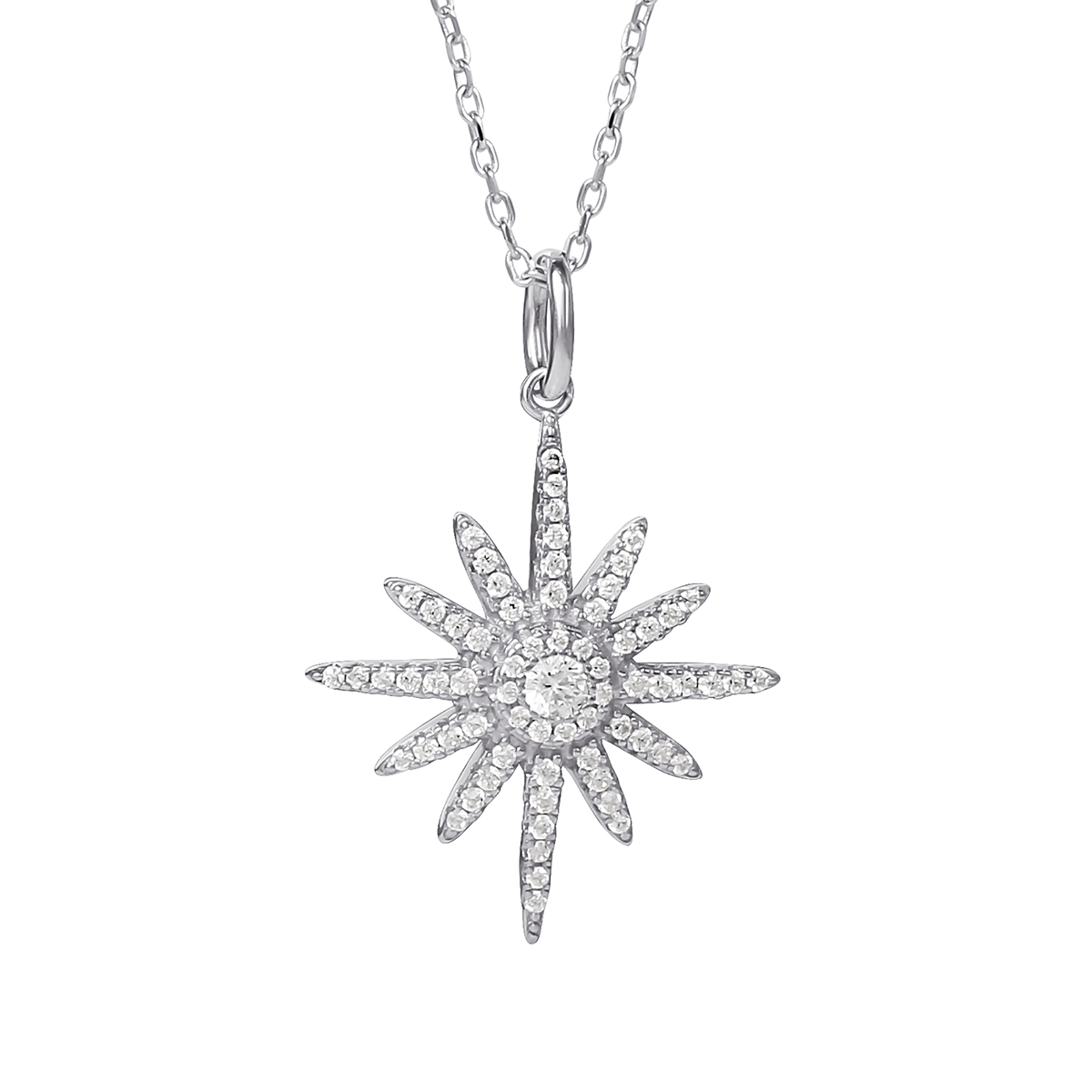 Splendere Sterling Silver CZ Starburst Pendant