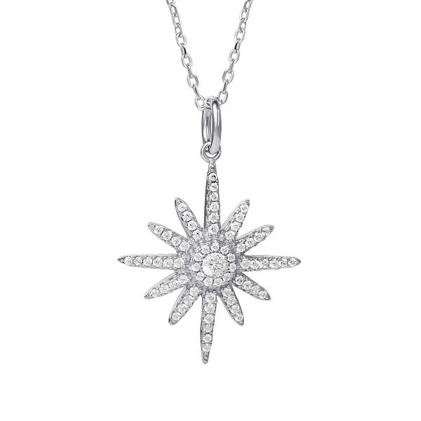 Splendere Sterling Silver CZ Starburst Pendant