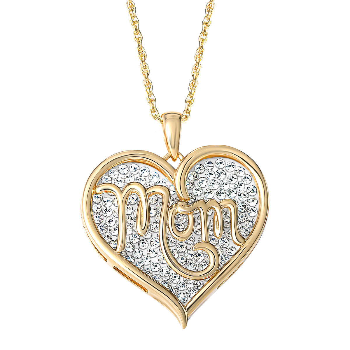 Splendere Gold Plated Sterling Silver Pave Mom Pendant Necklace