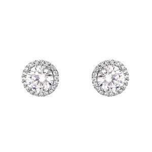 Splendere Sterling Silver Round CZ Halo Stud Earrings