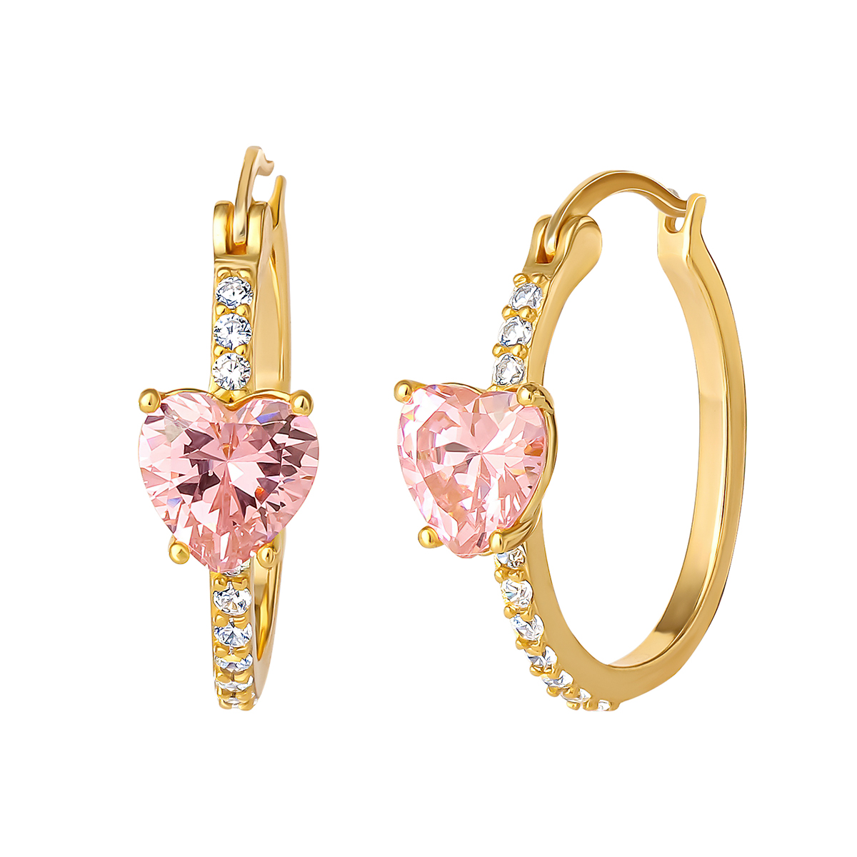 Splendere Gold Plated Sterling Silver Pink CZ Hoop Earrings