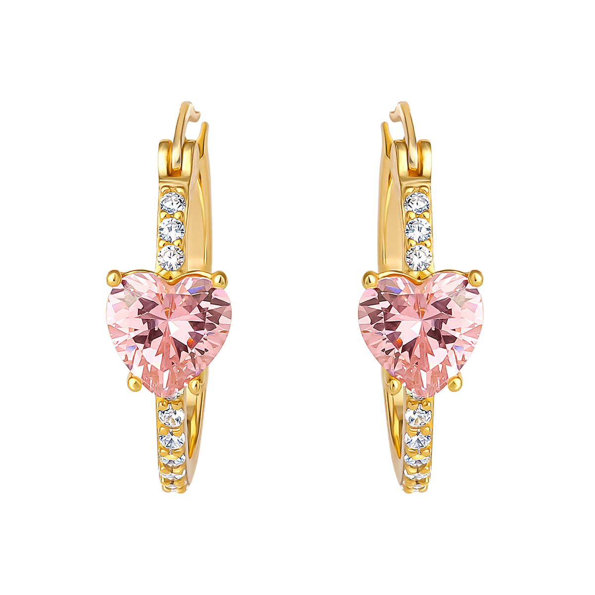 Splendere Gold Plated Sterling Silver Pink CZ Hoop Earrings