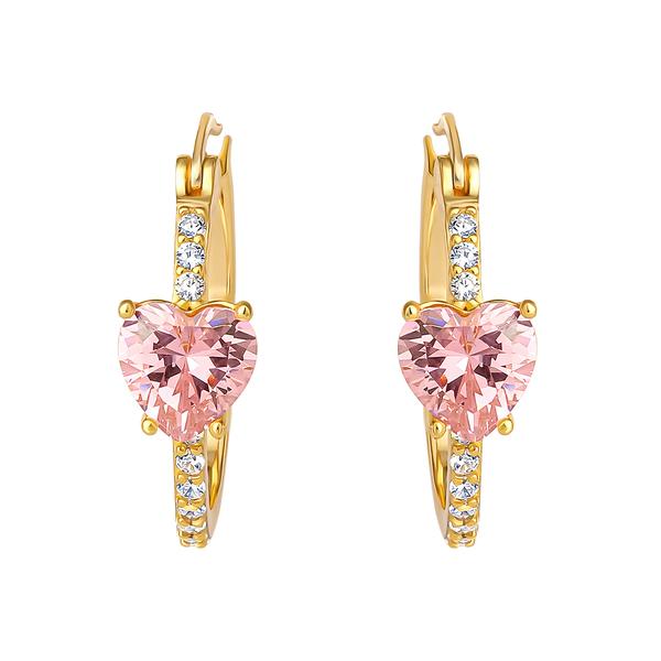 Splendere Gold Plated Sterling Silver Pink CZ Hoop Earrings alternate view