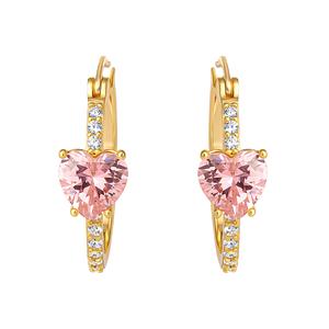 Splendere Gold Plated Sterling Silver Pink CZ Hoop Earrings alternate view