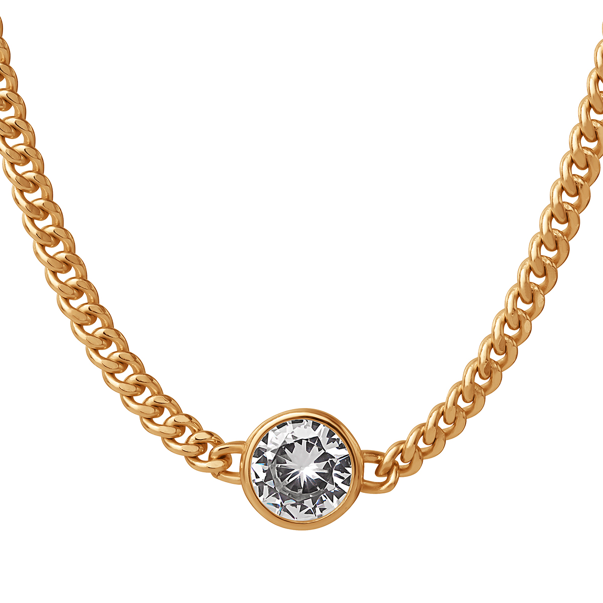 Yellow Gold Plated CZ Solitaire Chain Necklace