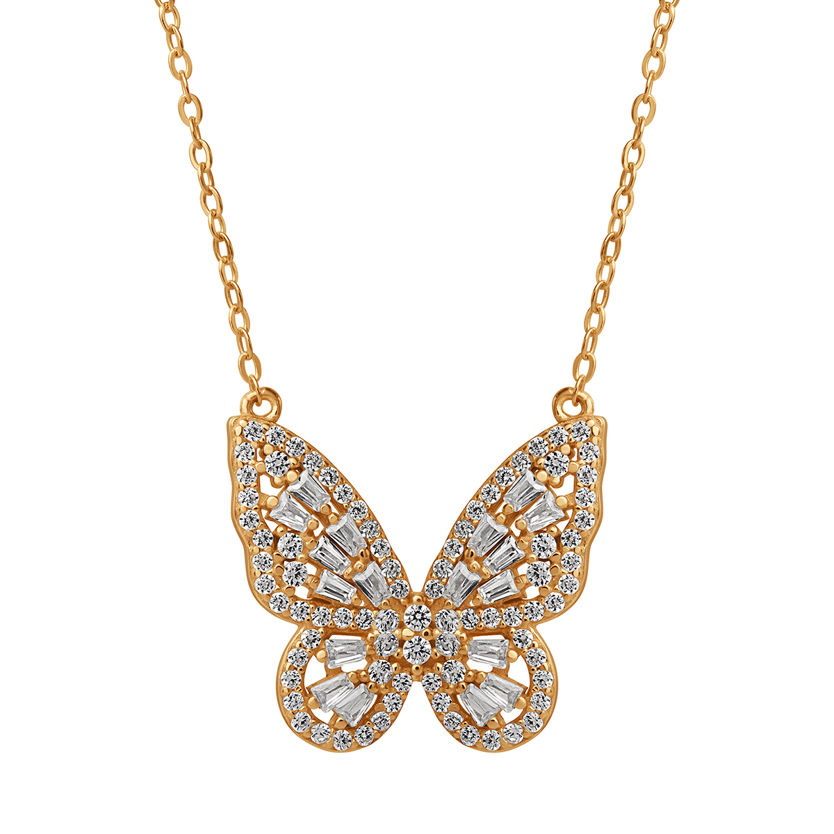 Yellow Gold Plated CZ Butterfly Pendant Necklace