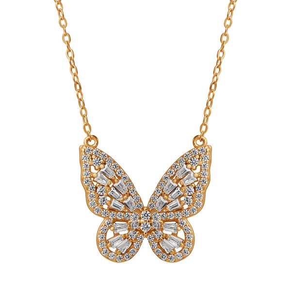 Yellow Gold Plated CZ Butterfly Pendant Necklace