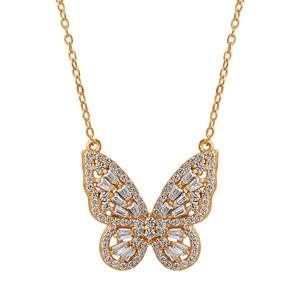 Yellow Gold Plated CZ Butterfly Pendant Necklace