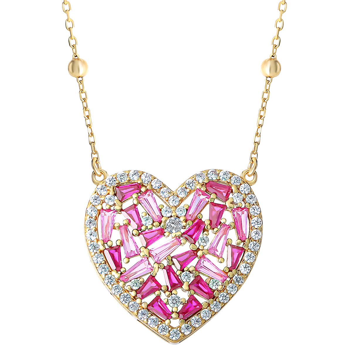 Splendere Gold Plated Sterling Silver Pink CZ Heart Necklace