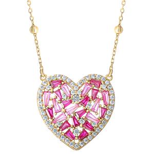 Splendere Gold Plated Sterling Silver Pink CZ Heart Necklace