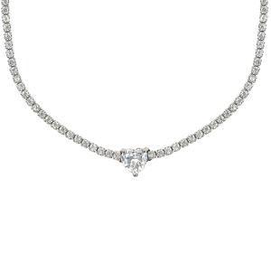 Splendere Sterling Silver Heart Tennis Pendant Necklace