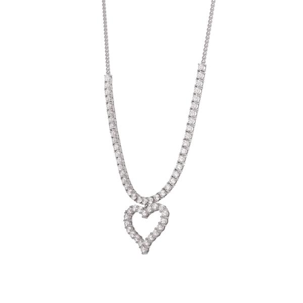 Splendere Rhodium Plated Sterling Silver CZ Open Heart Necklace alternate view
