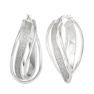 Ellen Tracy Sterling Silver Glitter Twisted Hoop Earrings