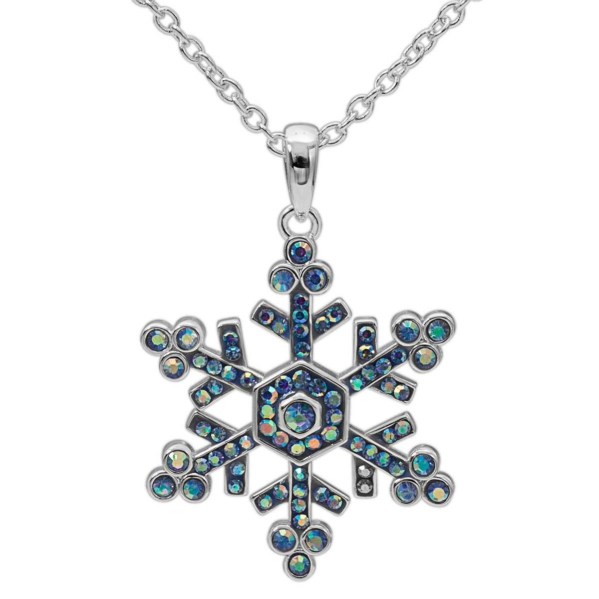 Brass Silver Plated Blue Crystal Snowflake Pendant