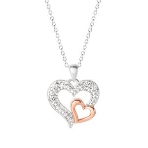 Silver Plated Brass Two-Tone Crystal Double Heart Necklace