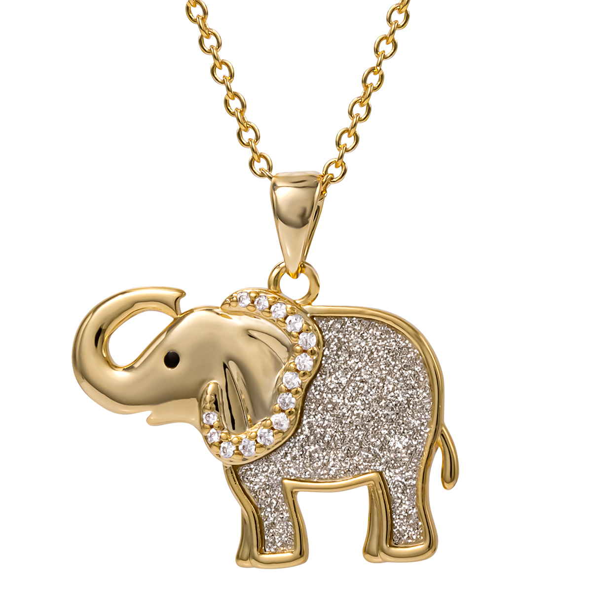 Brass Yellow Gold Plated And Glitter Elephant Pendant Necklace