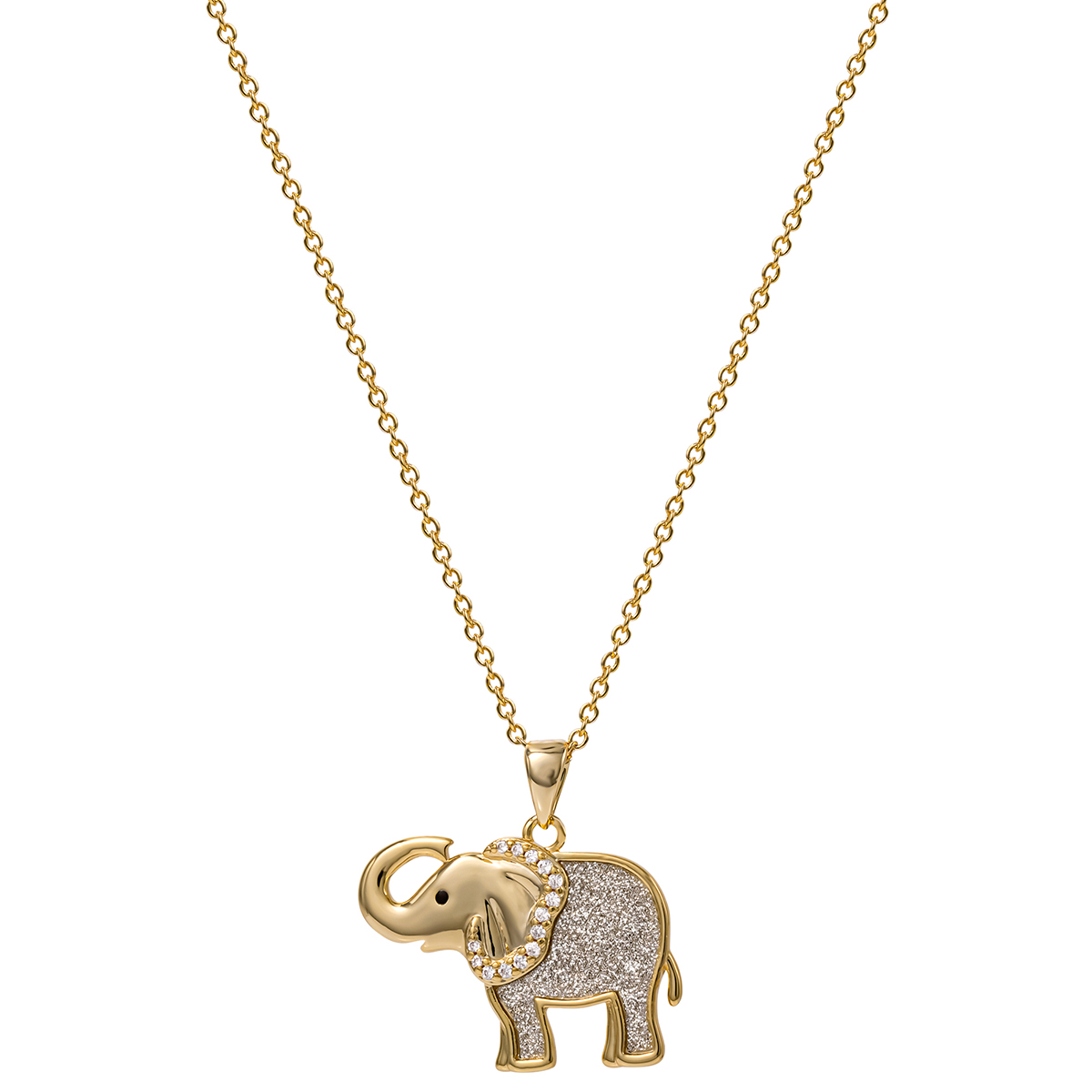 Brass Yellow Gold Plated And Glitter Elephant Pendant Necklace