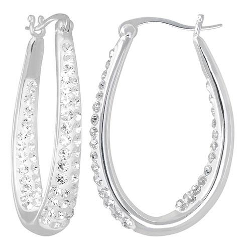 Silver Plated Clear Crystal Hoop Earrings