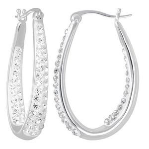 Silver Plated Clear Crystal Hoop Earrings