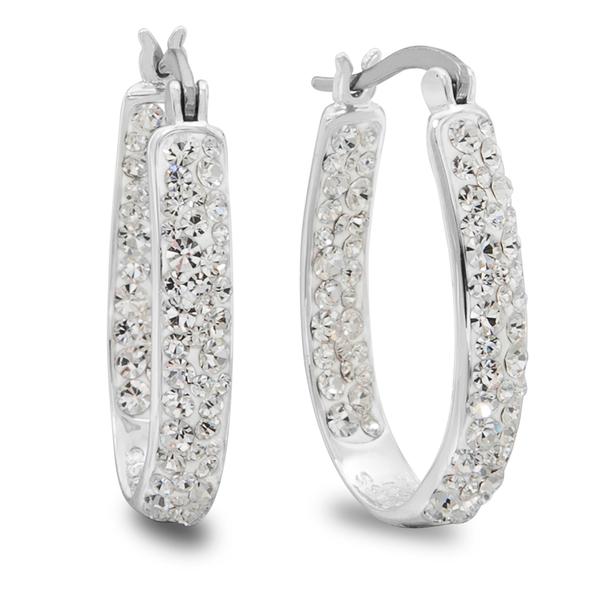 Brass Silver Plated Crystal Hoop Earrings