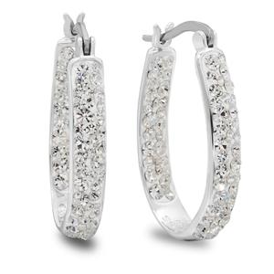 Brass Silver Plated Crystal Hoop Earrings