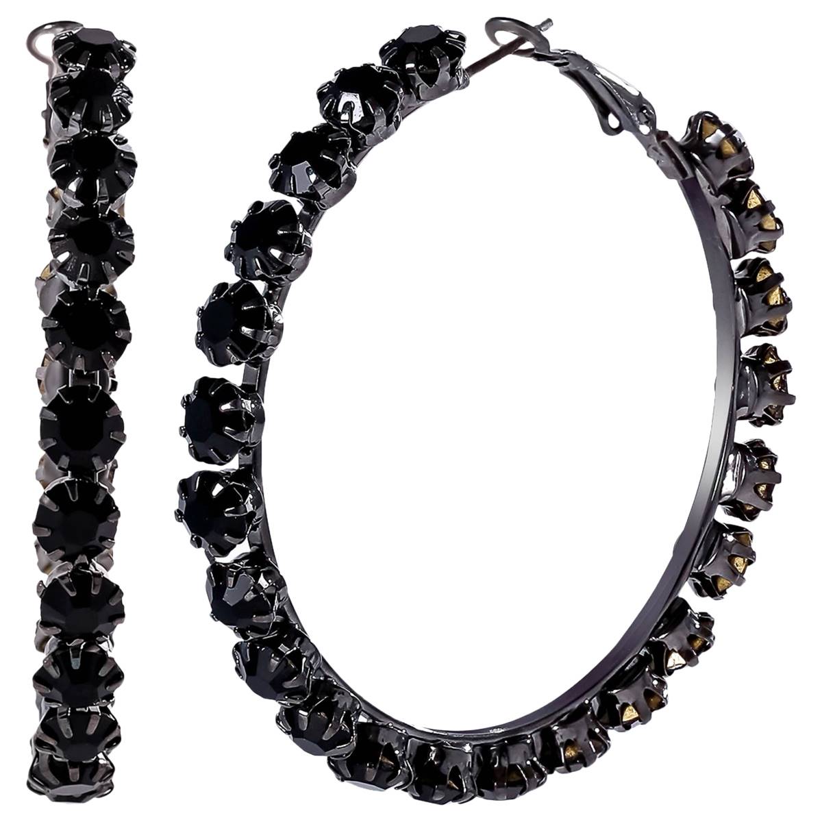 Jessica Simpson Black Plated Crystal Hoop Earrings