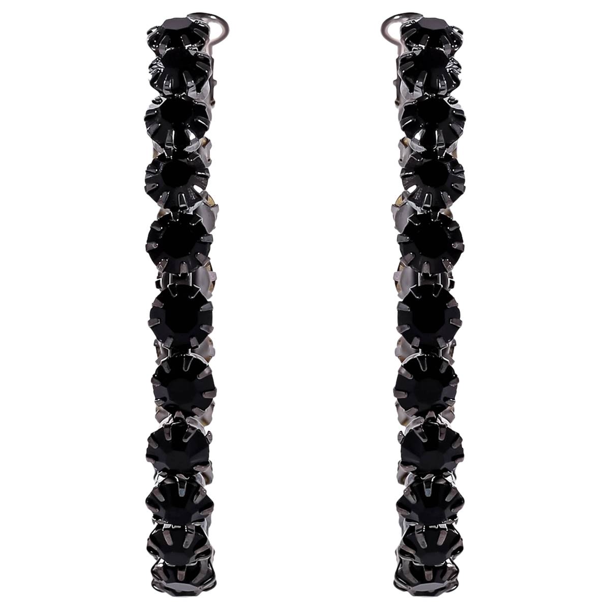 Jessica Simpson Black Plated Crystal Hoop Earrings