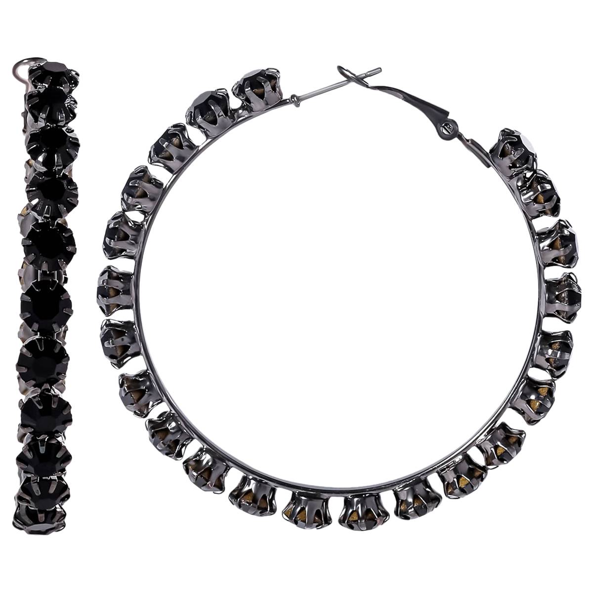 Jessica Simpson Black Plated Crystal Hoop Earrings