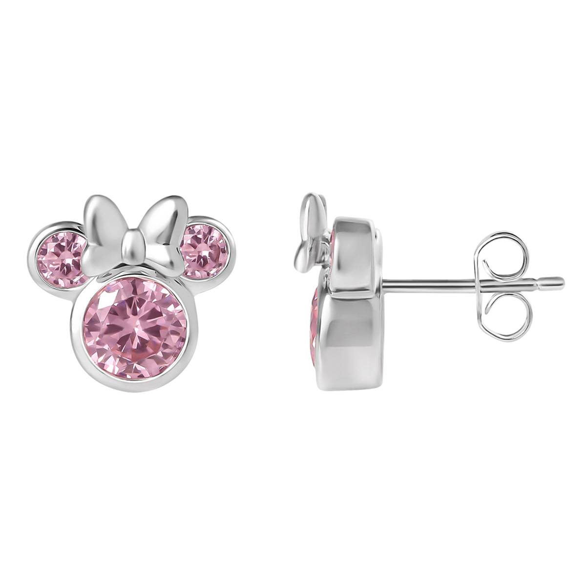 Disney Minnie Mouse Sterling Silver Pink CZ Studs