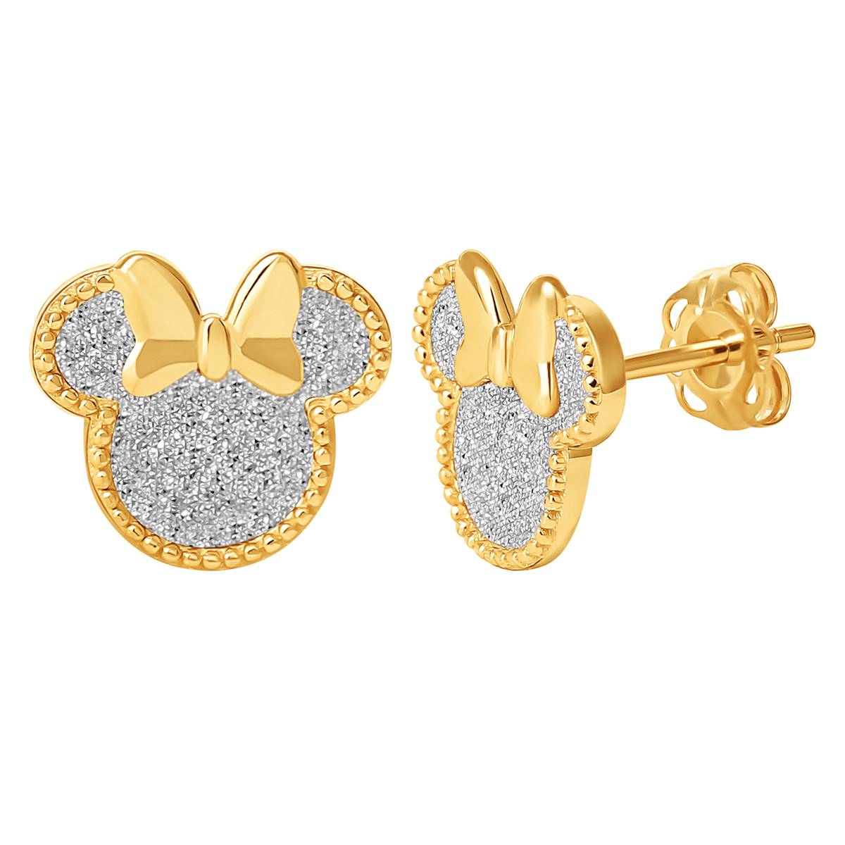 Disney Minnie Mouse Yellow Gold Plated Glitter Stud Earrings