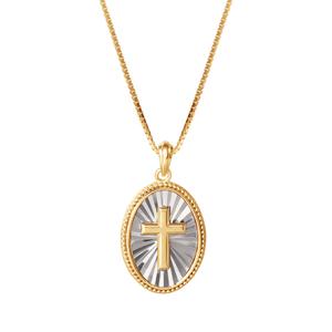 Sterling Silver Cross Starburst Oval Pendant Necklace