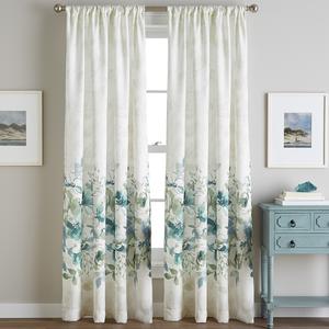 Watercolor Floral Border Print Rod Pocket Panel Curtain
