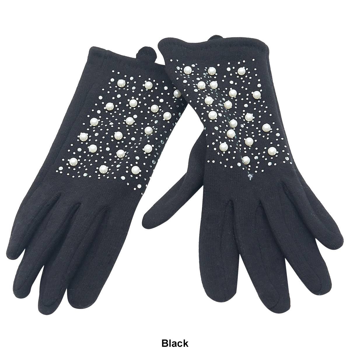 Womens Adrienne Vittadini Pearl Rhinestone Touchscreen Glove