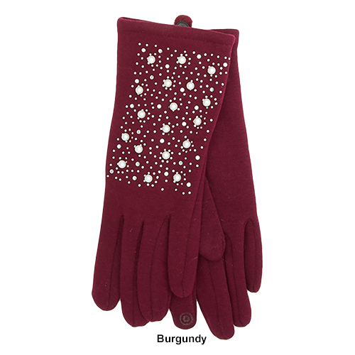 Womens Adrienne Vittadini Pearl Rhinestone Touchscreen Glove