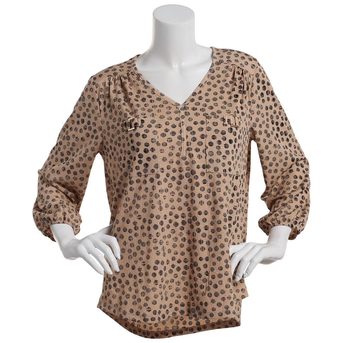 Womens Como Blu Crinkle Dot Long Sleeve V-Neck Blouse